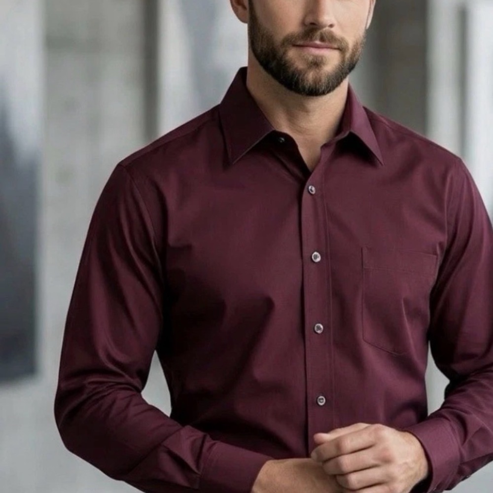 Donna Karan Signature Men 16.5 34/35 Wine Button-Up Collared Dress Shirt Vintage